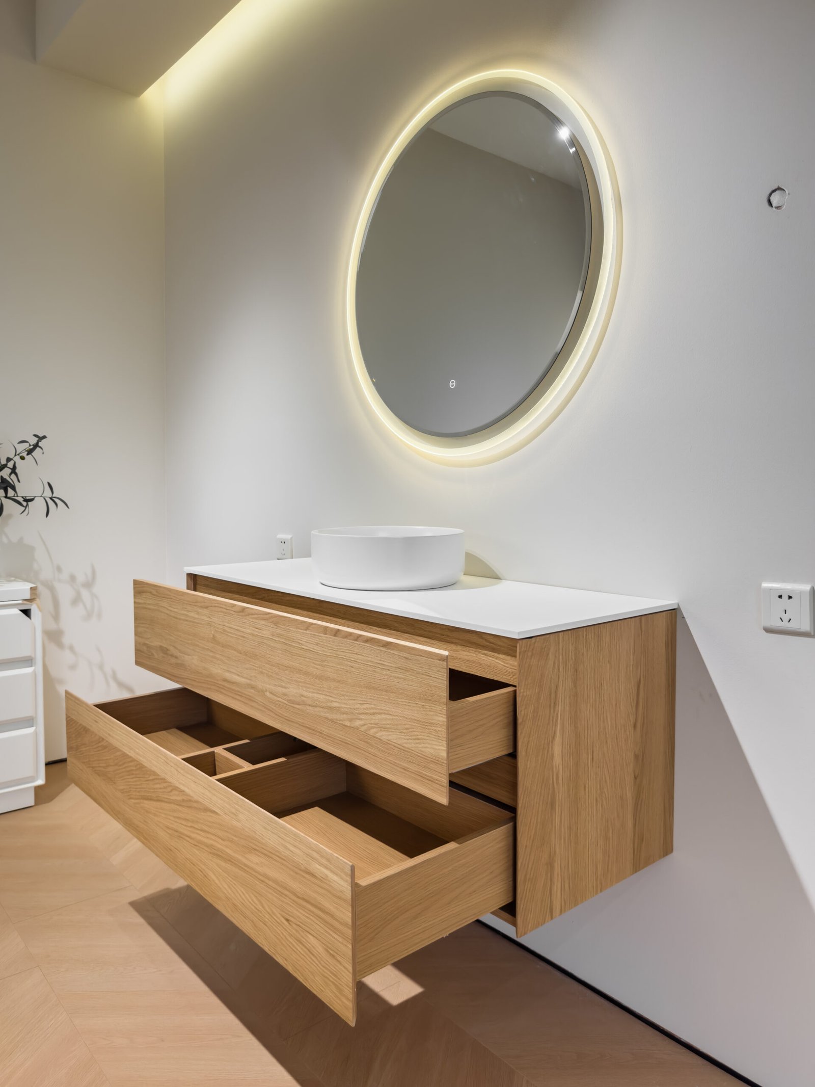 Modern bathroom mirror above a vanity