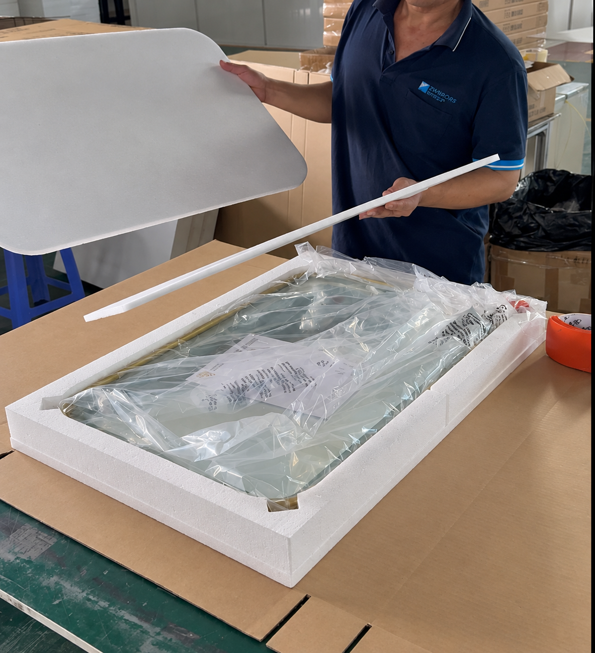 Protective packaging for LED bathroom mirrors before shipment